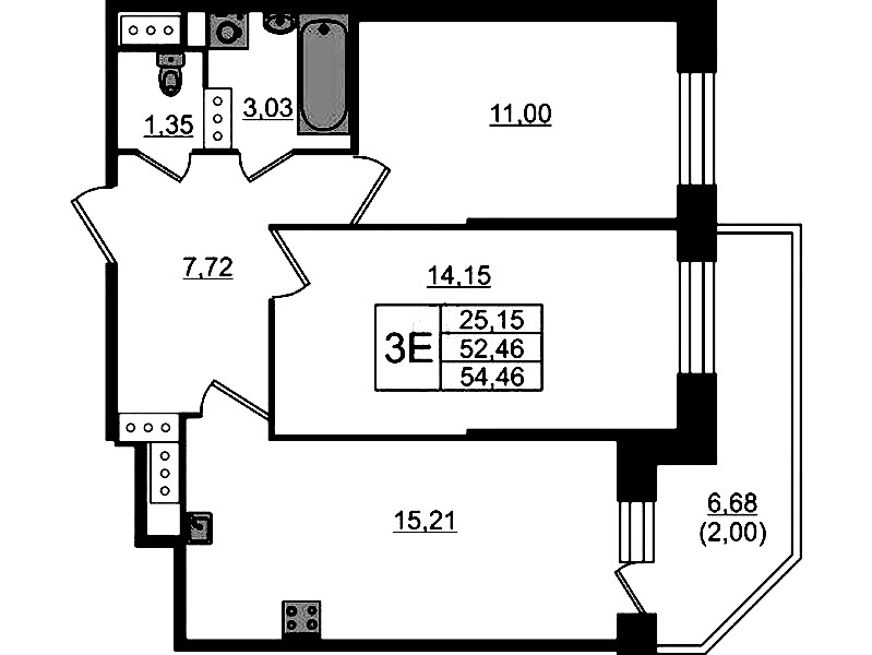 2-комнатная квартира 54.46 м², 19/23 эт., ЖК «Живи! В Рыбацком»